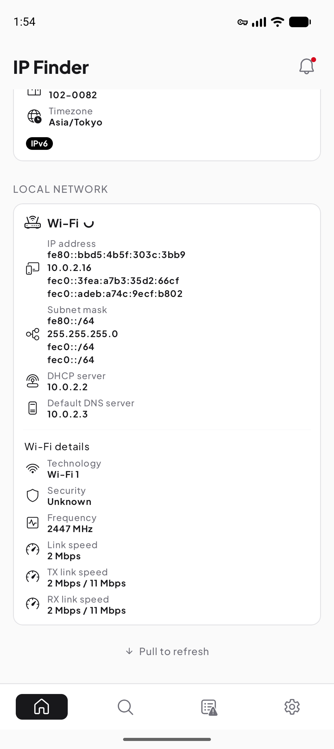 Wi-Fi and LAN details in IP Finder