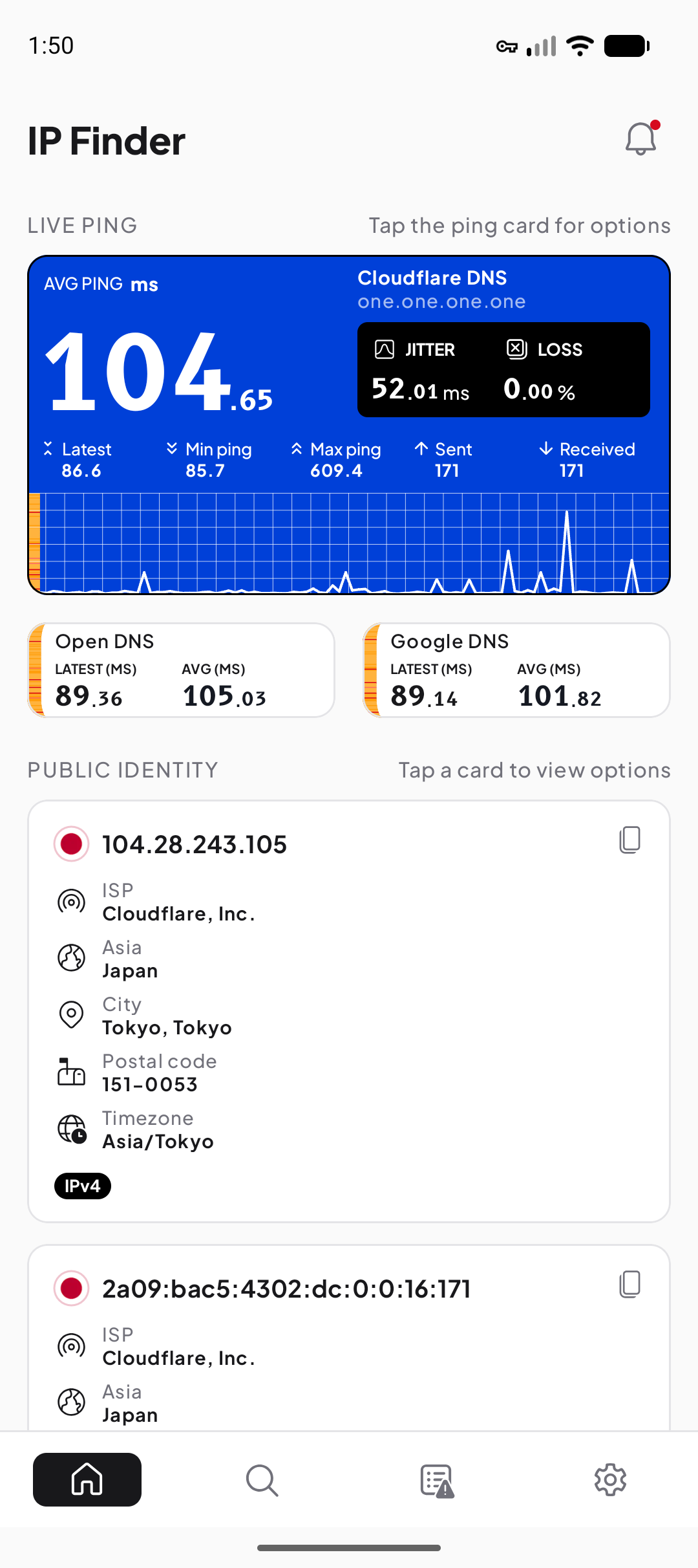 IP Finder public IP overview on Android